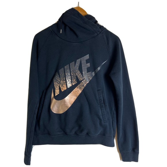 Nike Tops Nike Rally Funnel Neck Black Logo Hoodie Sweatshirt